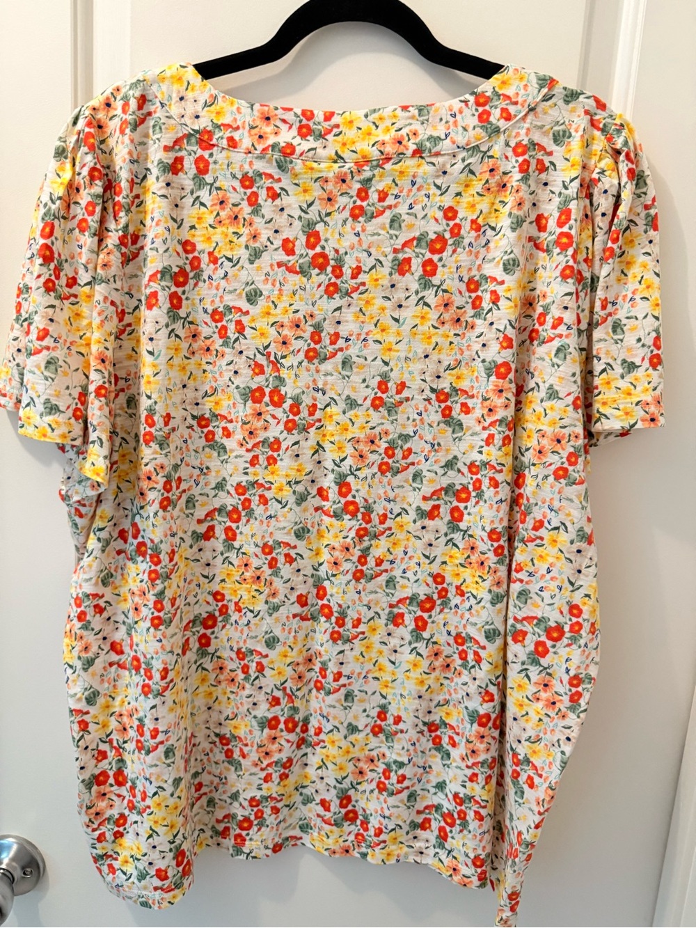Style & Co. Cream Floral Square-Neck Blouse with Red & Yellow Blossoms - Picture 2 of 3